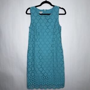 Talbots Women’s Sleeveless Eyelet Dress Cotton Turquoise Blue Petite Size 8